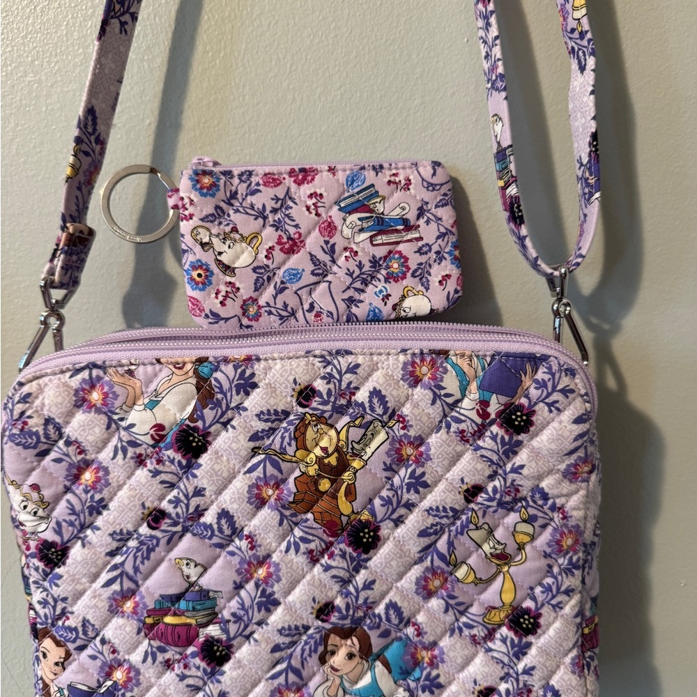NWOT Vera Bradley Disney Belle Floral Triple Compartment Crossbody & Zip ID